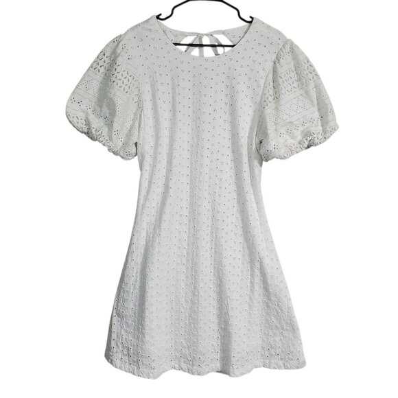 NWT Free People Apricot Rose Eyelet White Puff Sleeve Summer Dress - XL - Picture 2 of 9